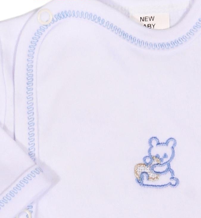 Bílá kojenecká košilka New Baby vyšívaná s modrým medvídkem velikost 68