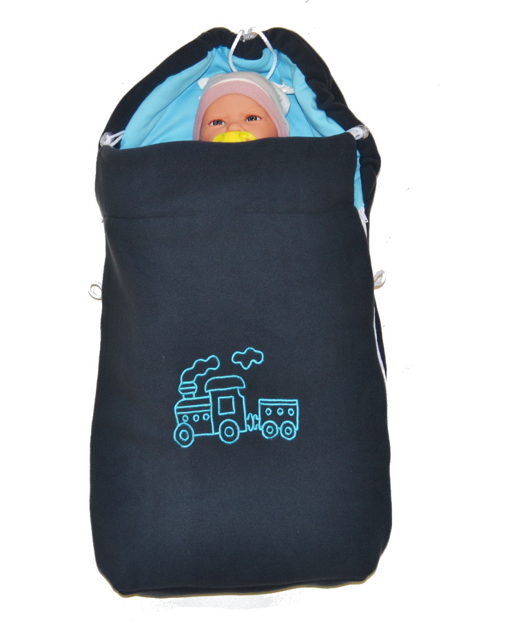 Jarní fusak do kočárku Dětský svět jeans/tyrkys s vláčkem