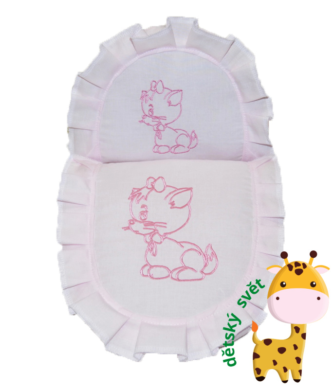 Peřinky na panenkový kočárek, Dětský svět, menší, světle růžové s kočičkou