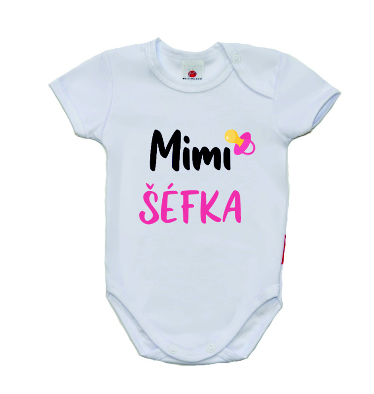 Dětské vtipné body pro miminko, Gama, krátký rukáv, Mimi Šéfka velikost 74