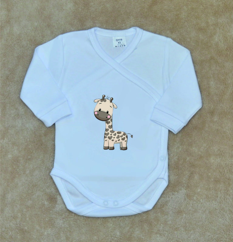 Dětské zavinovací body Gama bílé s hnědou žirafou