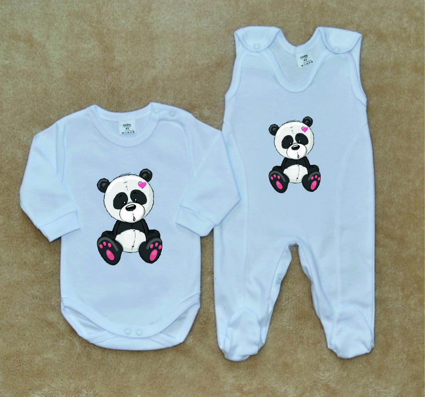 Dětská soupravička Gama 2-dílná bílá panda body+dupačky vel.62