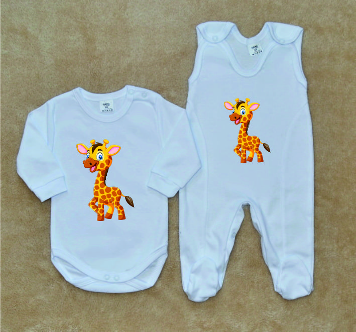 Kojenecká soupravička Gama 2-dílná bílá giraffe body+dupačky