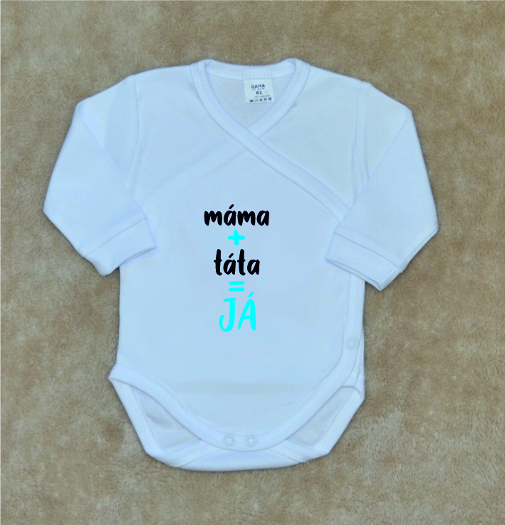 Kojenecké vtipné body Gama bílé zavinovací chlapecké máma+táta=Já velikost 56