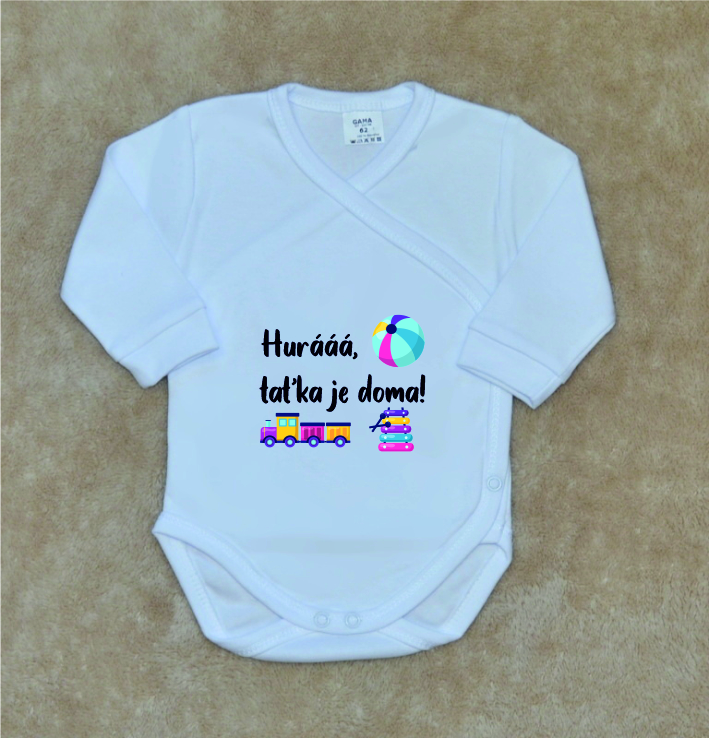 Dětské vtipné body, Gama, bílé zavinovací, taťka je doma vel.56