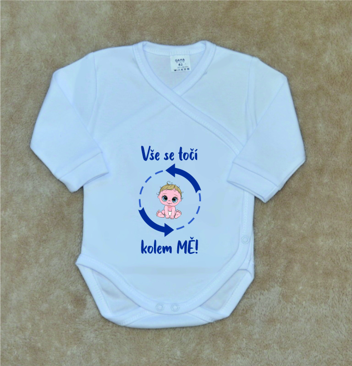 Dětské vtipné body, Gama, bílé zavinovací, točí kolem mě chlapeček vel.56