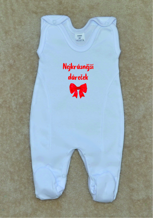 Kojenecké dupačky s potiskem, Gama, bílé, nejkrásnější dáreček vel.62