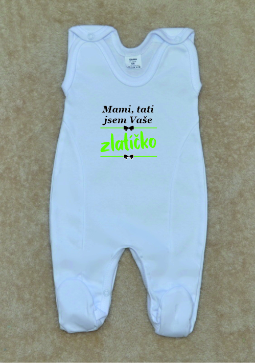Kojenecké dupačky s potiskem, Gama, bílé, zlatíčko vel.74