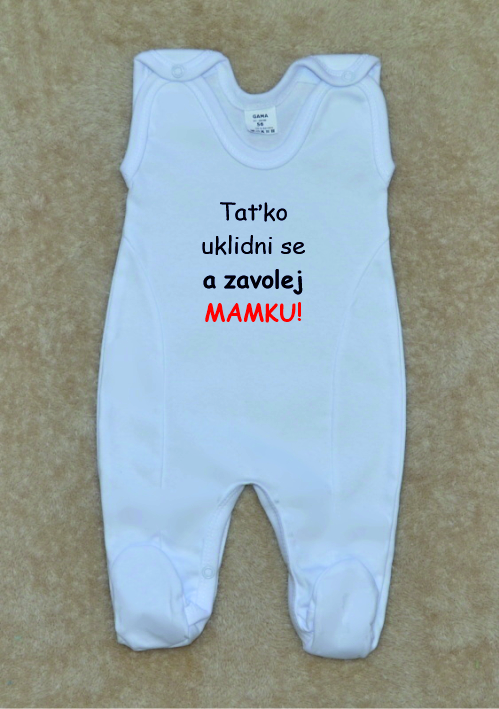 Kojenecké dupačky s potiskem, Gama, bílé, zavolej mamku vel.56