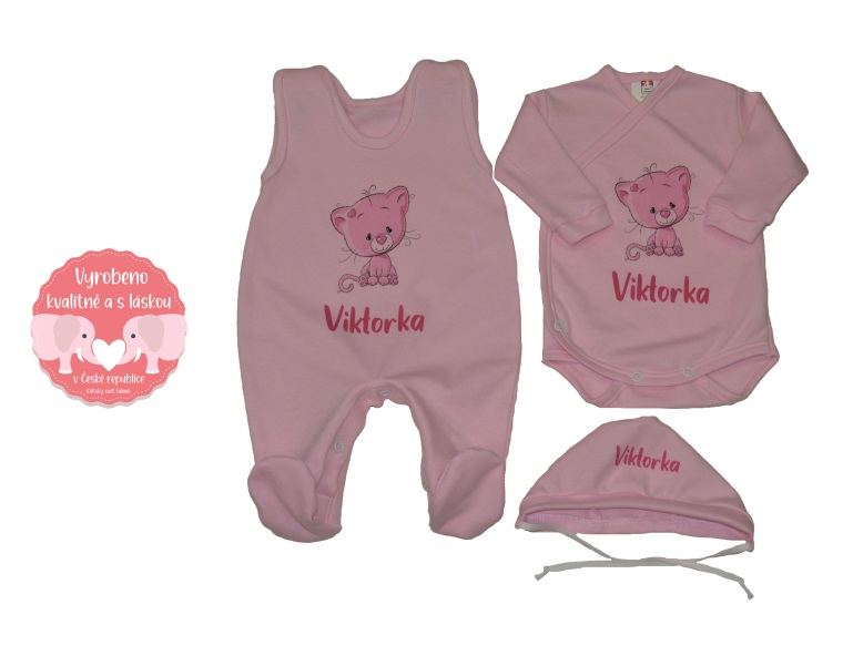 Růžová kojenecká soupravička Dětský svět Comfort, kočička se jménem vel.50