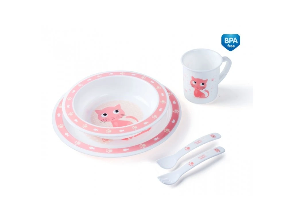 Dětská jídelní sada s příborem Canpol babies CUTE ANIMALS kočička