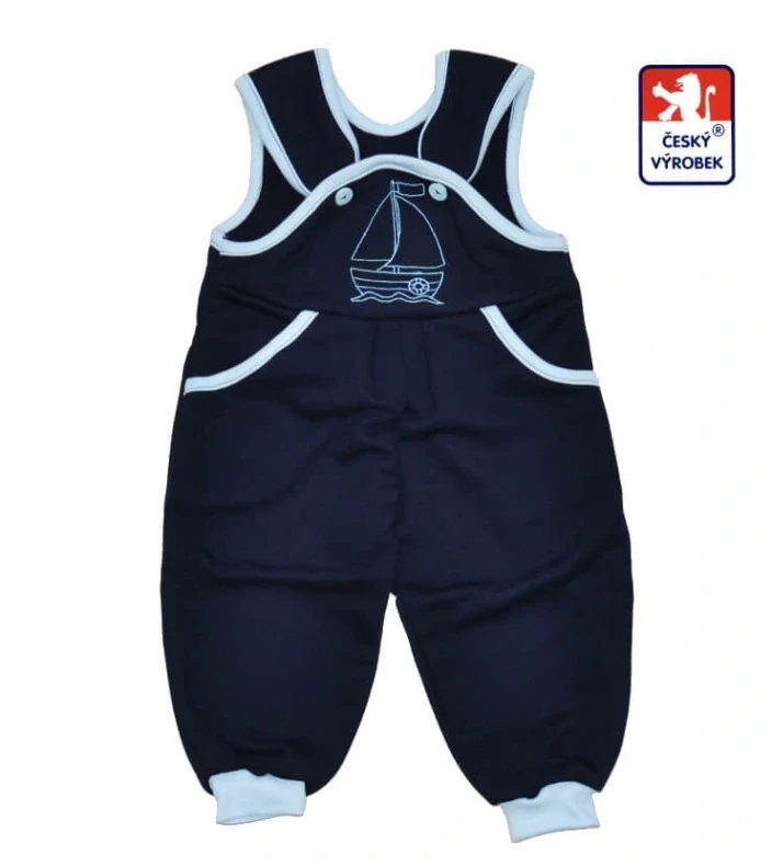 Dětské laclové tepláčky Dětský svět tmavě modré s lodičkou velikost 92