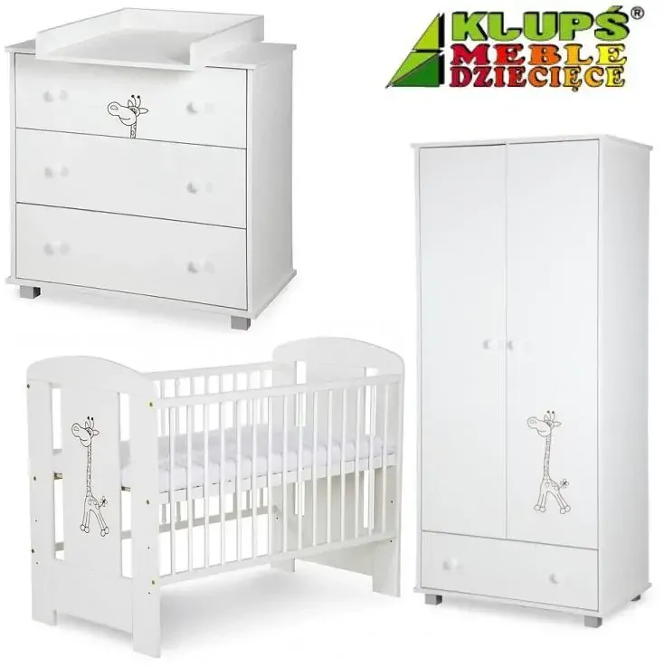 Bílá dětská postýlka Klups Safari Žirafa 120×60 