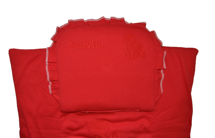 Peřinky do kočárku, Dětský svět, červené mako se jménem Lucinka