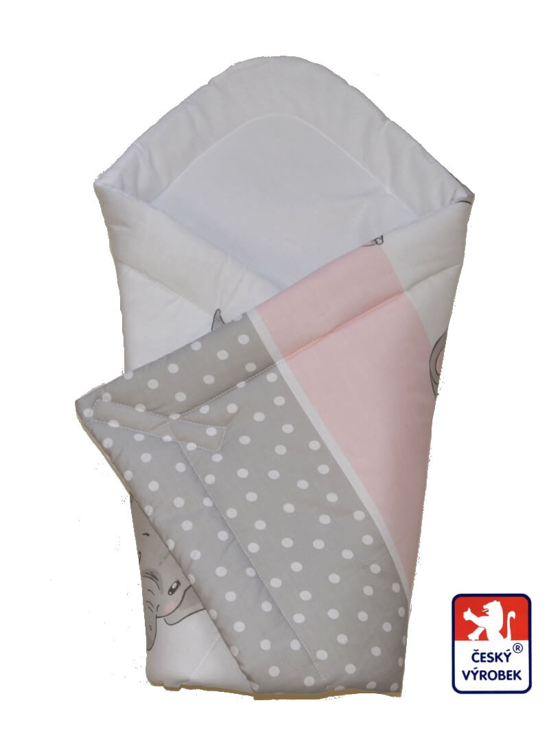 Bavlněná dětská látka Slon Jumbo růžová