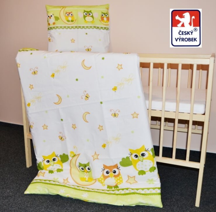 Bavlněná dětská látka noční sova zelená