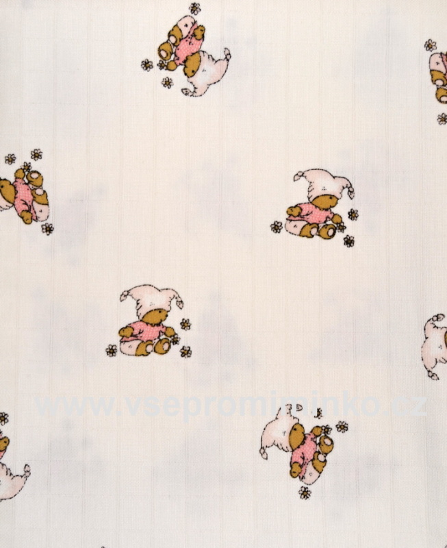 Dětské pleny s potiskem Libštát 70x70 medvídek s růžovou čepicí