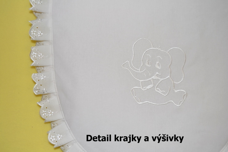 Krajkové peřinky do kočárku, Dětský svět, Vítek s výšivkou slona