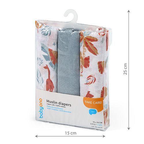 Pleny mušelínové Baby Ono Super soft šedomodré 3ks v dárkovém balení