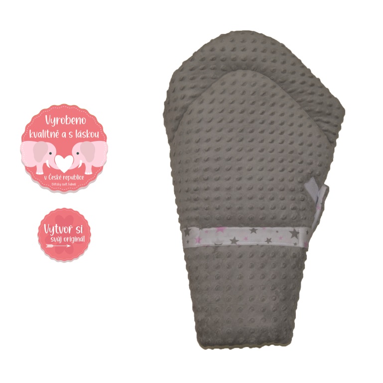 Dětská zavinovačka Dětský svět Minky šedá+ plátno s šedorůžovými hvězdičkami, pásek