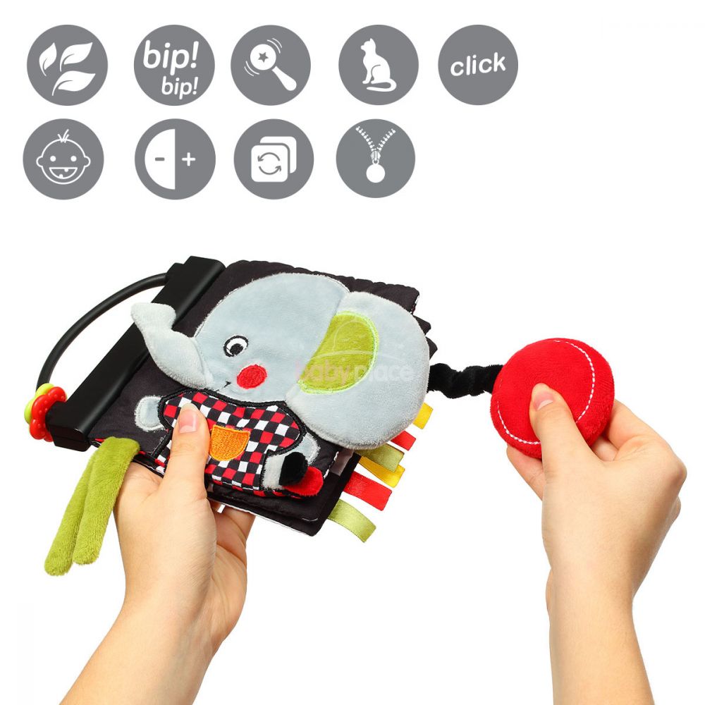 Kojenecká edukativní knížka s pískátkem BabyOno Dream Team Slon