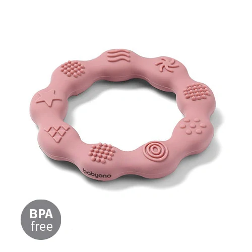 Kojenecké silikonové kousátko BabyOno RING růžové