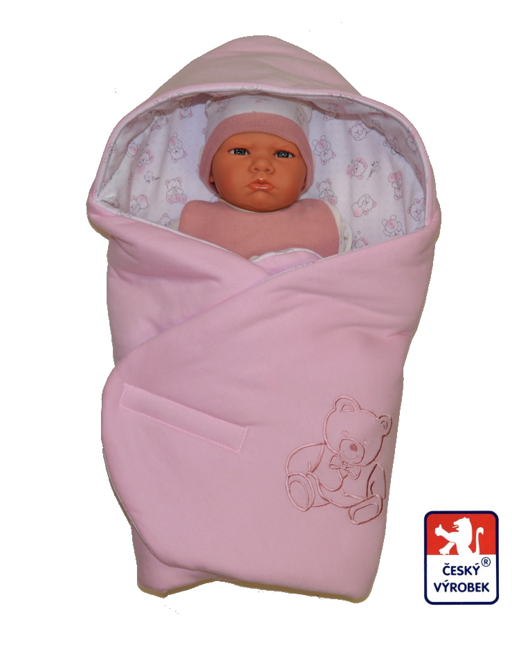 Rychlozavinovačka do autosedačky Dětský svět růžová s výšivkou medvídka bavlněná