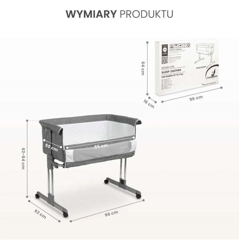 Dětská přístavná postýlka Caretero Sleep2gether 2v1 Grey