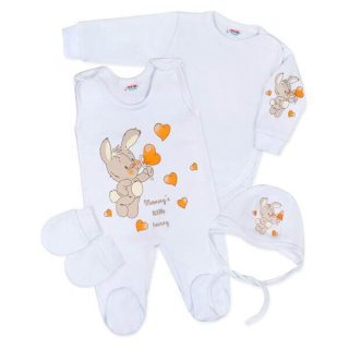 Bílá kojenecká soupravička New Baby Králíček se srdíčky velikost 50/52