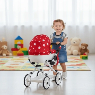 Kočárek pro panenku Adbor Viki VI-06 červený s hvězdami