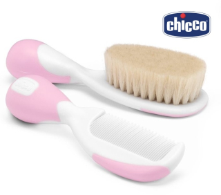 Kojenecký kartáč a hřebínek CHicco růžový s přírodním vlasem