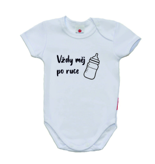 Kojenecké body s vtipným potiskem, Gama, krátký rukáv, Vždy měj po ruce mléko, malované