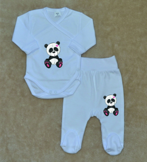 Kojenecká soupravička Gama 2-dílná bílá panda zavinovací body+polodupačky