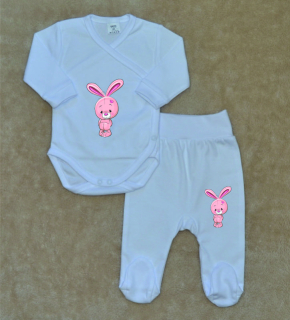 Kojenecká soupravička Gama 2-dílná bílá králíček zavinovací body+polodupačky