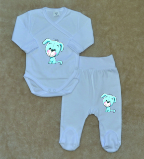 Bílá kojenecká soupravička Gama 2-dílná Pejsek zavinovací body+polodupačky