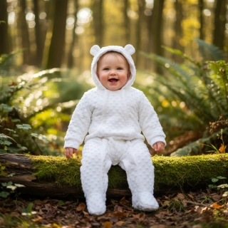 Jarní/podzimní kojenecká kombinéza Dětský svět Minky LUX bílá s ouškama