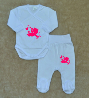 Kojenecká soupravička Gama 2-dílná růžový Amorek zavinovací body+polodupačky
