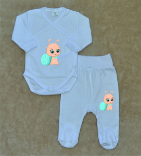 Kojenecká soupravička Gama 2-dílná modrý šneček zavinovací body+polodupačky