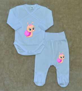 Kojenecká soupravička Gama 2-dílná růžový šneček zavinovací body+polodupačky