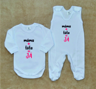 Kojenecká soupravička Gama 2-dílná bílá, máma+táta=Já, růžové, body+dupačky 