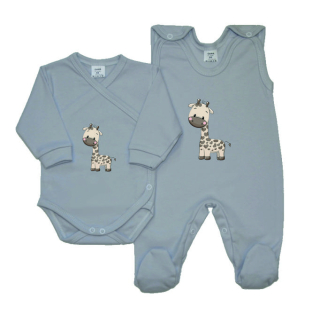Kojenecká soupravička Gama šedá 2-dílná zavinovací body+dupačky hnědá žirafa