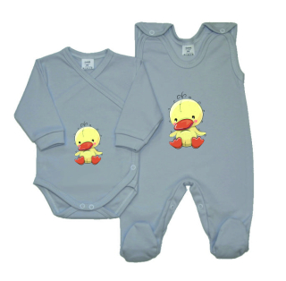 Šedá kojenecká soupravička Gama 2-dílná zavinovací body+dupačky kačenka