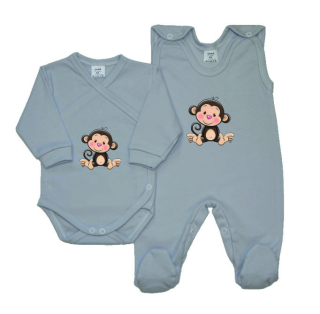 Šedá soupravička pro miminko Gama 2-dílná zavinovací body+dupačky opička