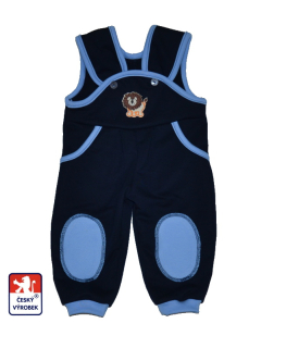 Dětské tepláčky s laclem a záplatami Dětský svět tmavě modré se lvíčkem