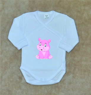 Dětské bílé zavinovací body Gama sedící hroch