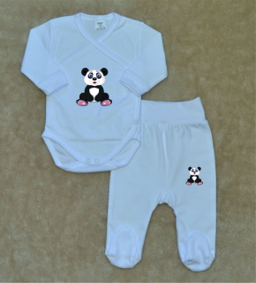 Bílá kojenecká soupravička Gama 2-dílná, zavinovací body+polodupačky, sedící panda