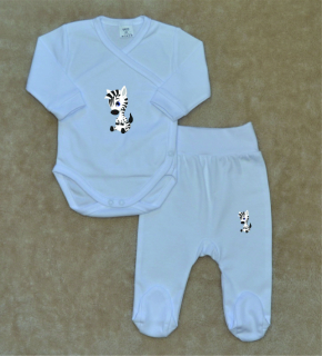 Bílá kojenecká soupravička Gama 2-dílná, zavinovací body+polodupačky, sedící zebra