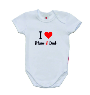 Dětské body s nápisem Gama I love Mum and Dad bílé krátký rukáv