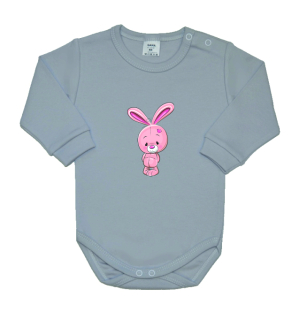 Dětské body Gama šedé s růžovým zajíčkem