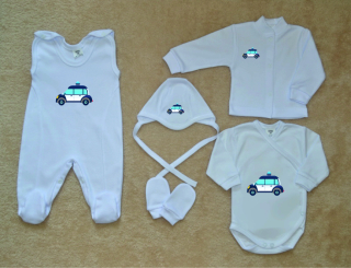 Bílá kojenecká soupravička Gama 5-dílná DELUXE, policie